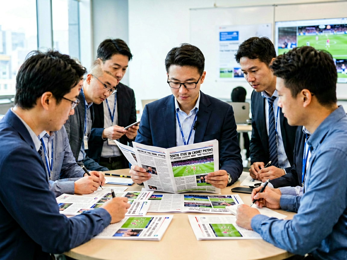 体育新闻编辑团队正在撰写赛事战报和深度分析文章
